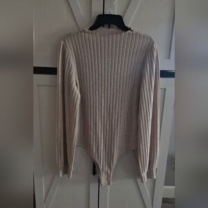 Cream Ribbed Long Sleeve Bodysuit